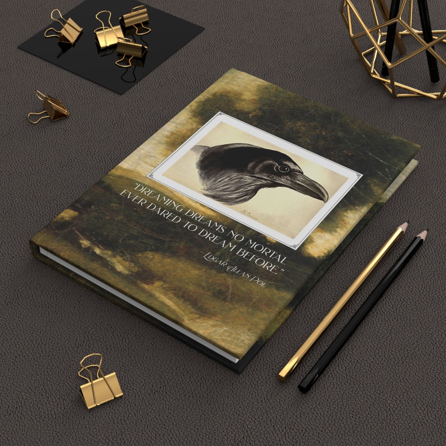 Edgar Allan Poe Hardcover Journal with Vintage Raven Illustration