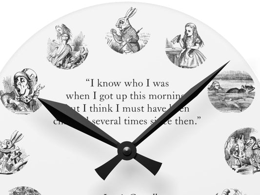 Alice in Wonderland Wall Clock – Vintage John Tenniel Illustrations & Literary Quote