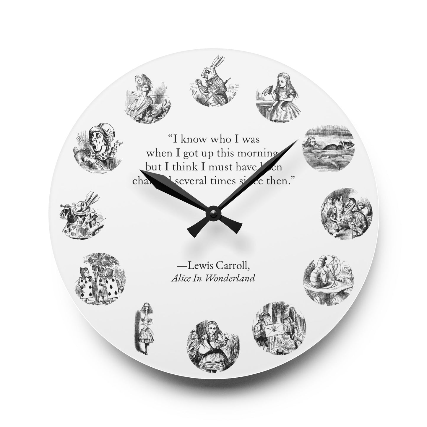 Alice in Wonderland Wall Clock – Vintage John Tenniel Illustrations & Literary Quote