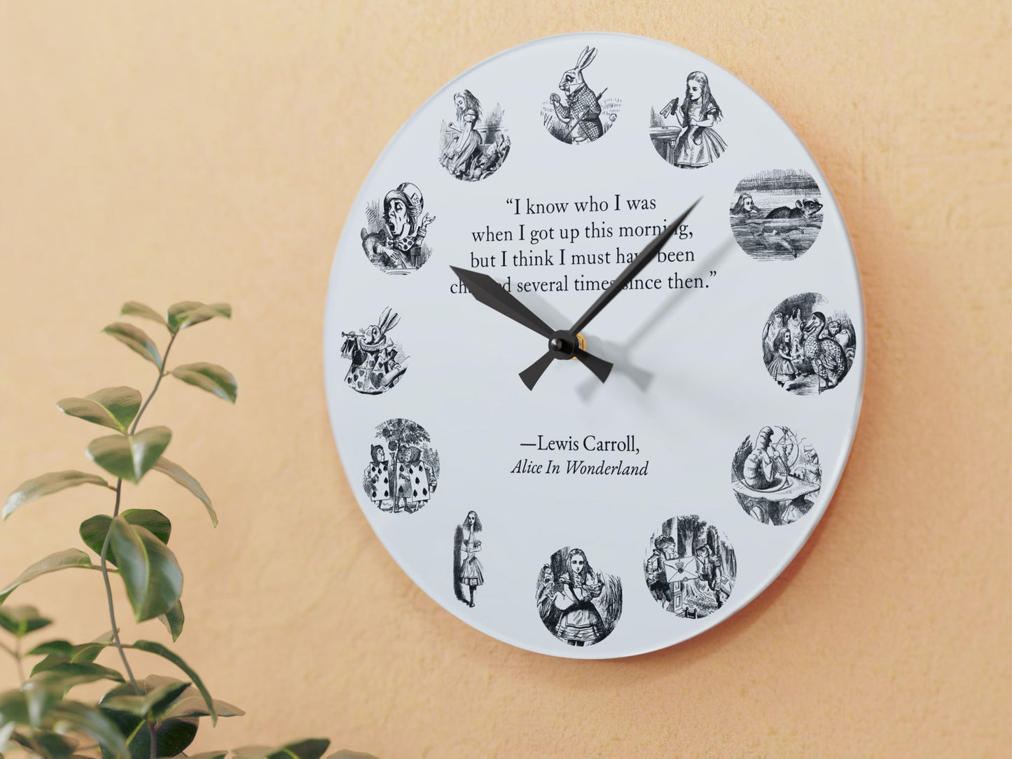 Alice in Wonderland Wall Clock – Vintage John Tenniel Illustrations & Literary Quote