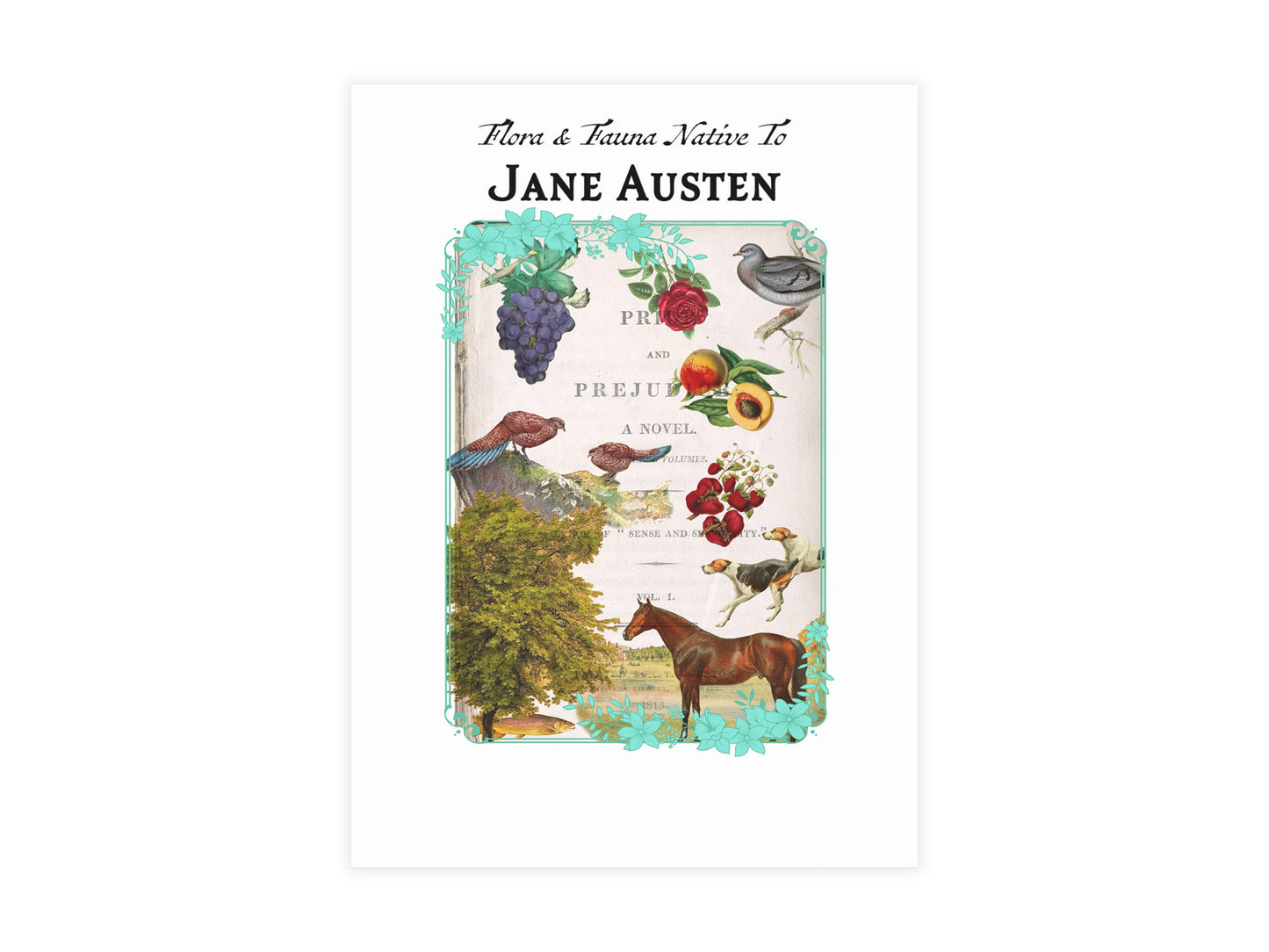 Jane Austen Flora and Fauna Postcard (Set of 10 identical cards) — Vintage Natural History Collage